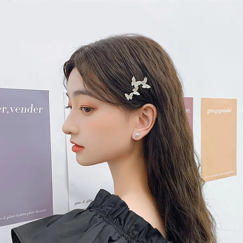 Elegant Butterfly Hair Accessory Korean Style Hair Clip Shiny Bow Headband Water Diamond Bangs Clip Girls Side Clip Frog Buckle