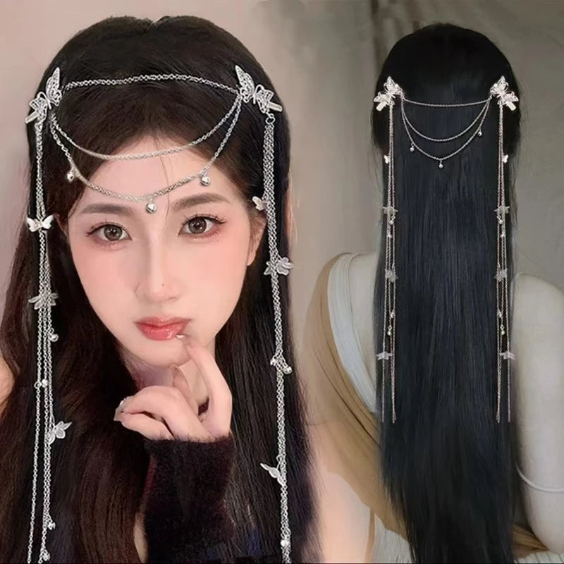 Hanfu Ethnic Style Hair Ornament Butterfly Tassel Hair Clip Forehead Chain Exquisite Chinese Traditional Hair Accessory