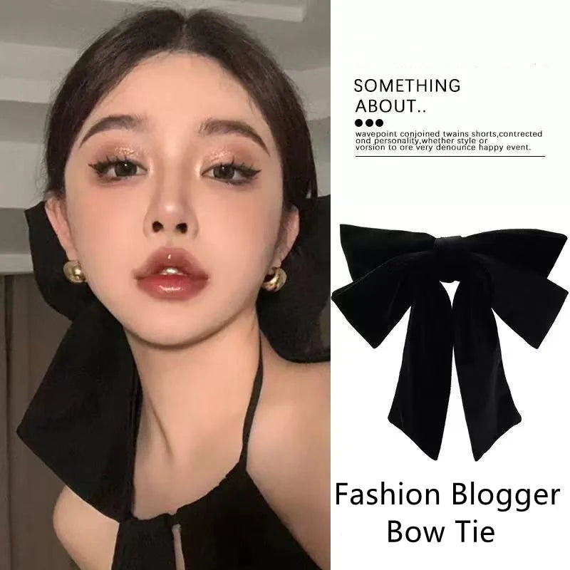 Super Sized Black Velvet Bow Hair Clip Korean Style Spring Clip Hair Accessory for Women Girls