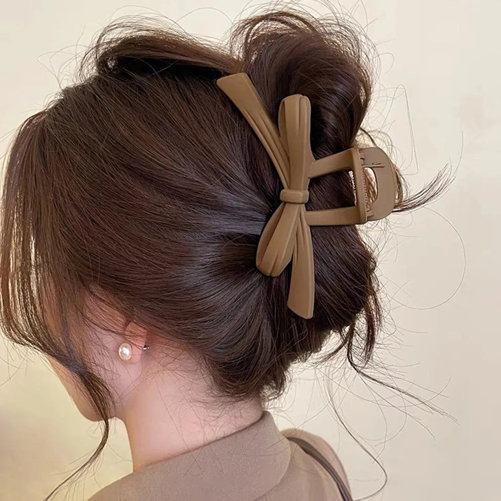 Korean Minimalist Large Size Frosted Butterfly Knot Hair Clip Girls Bath Hair Clip Solid Color Shark Clamp Hair Accessories ﻿