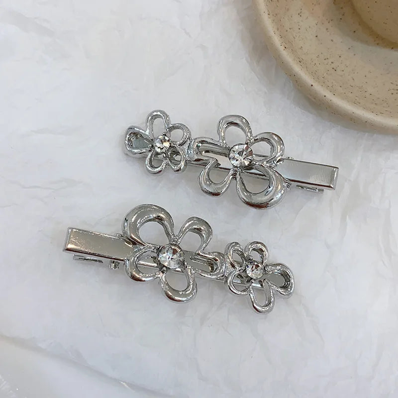 Sweet Style Metal Flower Rhinestone Bangs Clip Side Hair Accessory ﻿