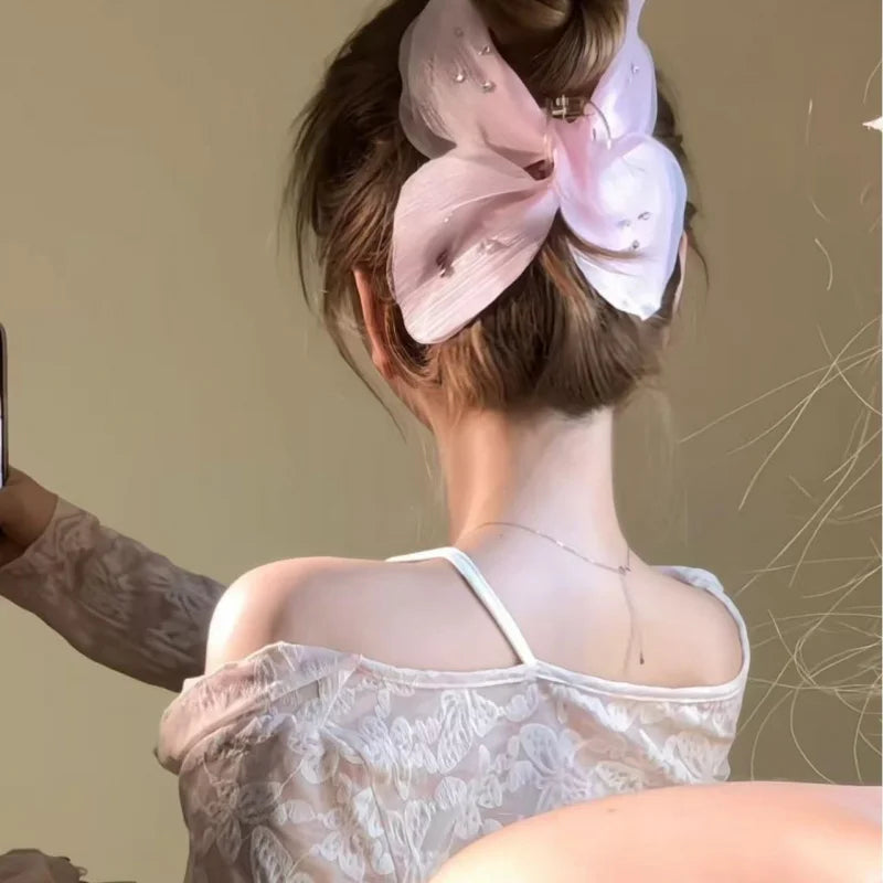 Bowknot New Arrival Elegant Water Diamond Clip Satin Hair Accessory Ponytail Clip