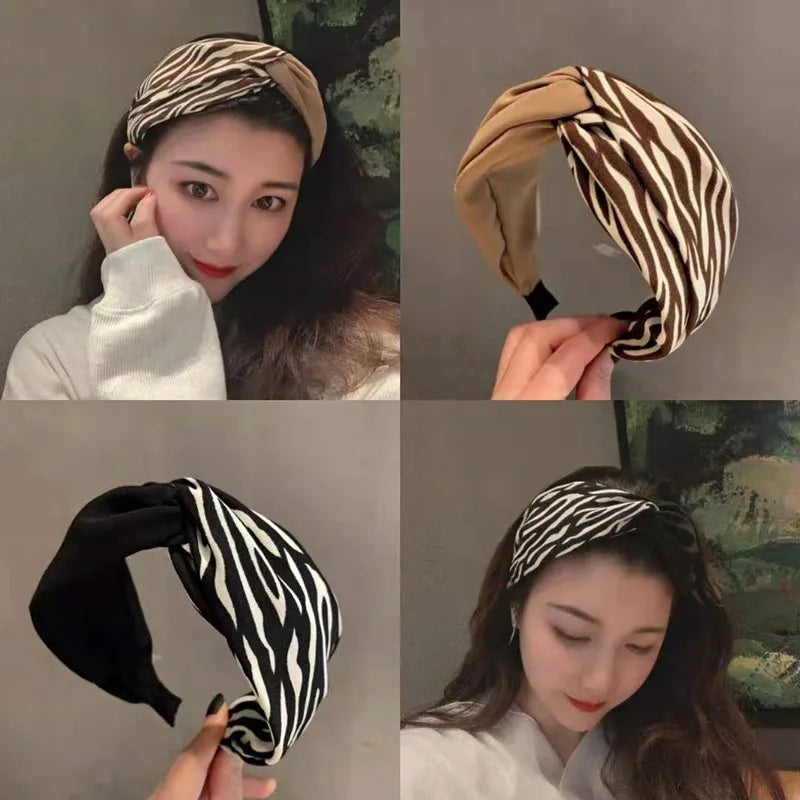Crossed Stripe Color Block Simple Forest System Fairy Headband Korean Elegant Outgoing Hair Band for Outdoor Styling